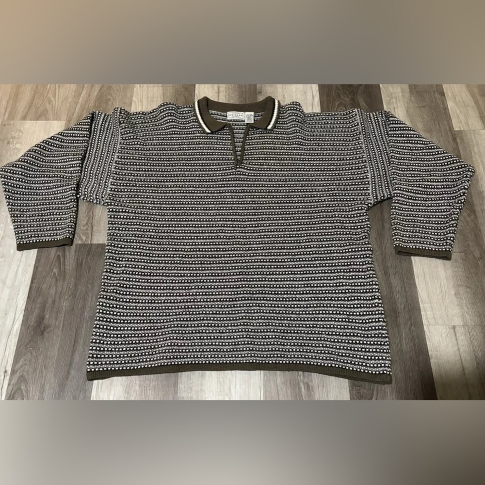 Vintage Arizona Mens Sweater Size XL Gray  Stripe Y2K Vtg 90s Grandpa Hipster